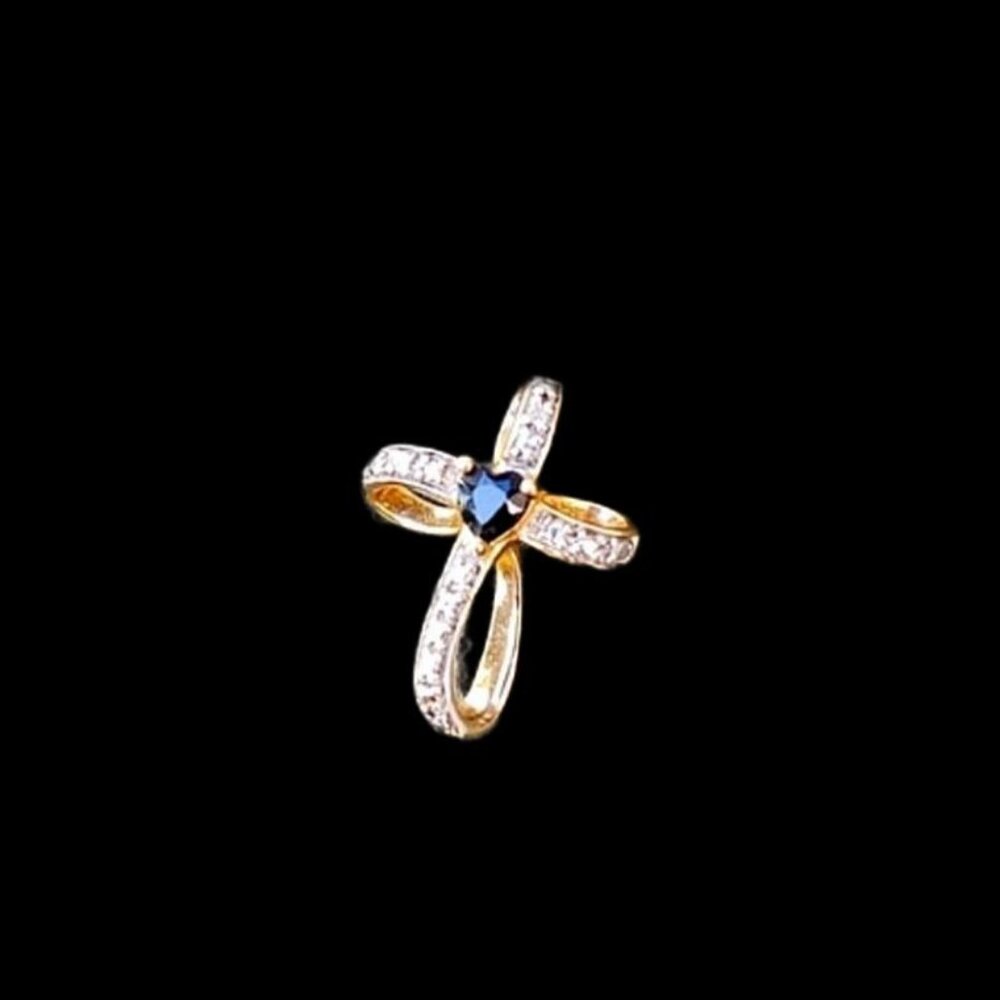 Sterling Silver Onyx CZ Cross Religious Shiny pendant
